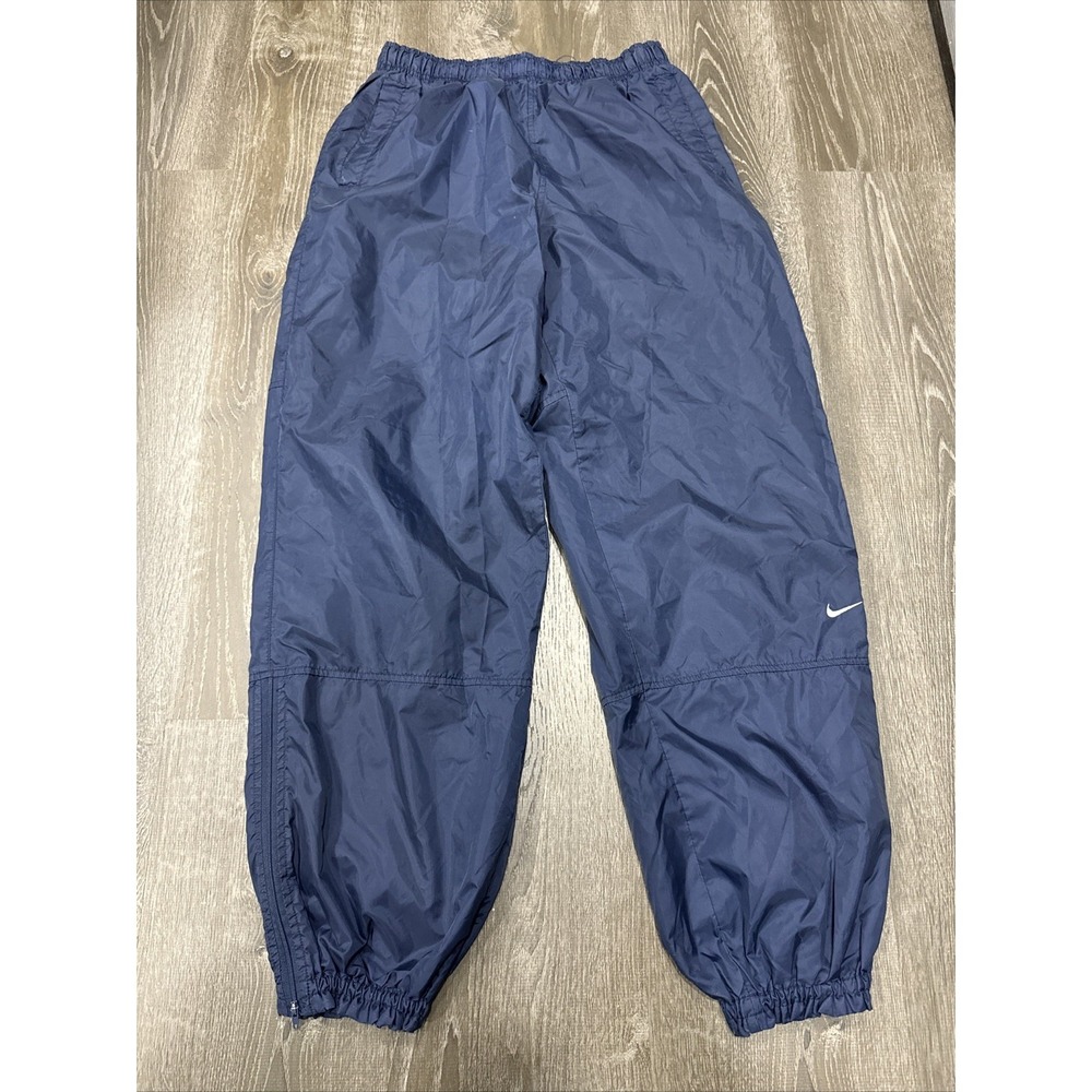 Nike Nylon VTG Track Pants Baggy Drill Swoosh Y2k Cuffed Ankle Zip Drawstring M